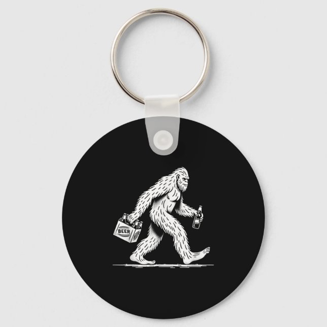 Retro Bigfoot Drinking Beer - Funny Sasquatch Nyckelring (Framsida)