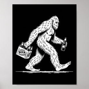 Retro Bigfoot Drinking Beer - Funny Sasquatch Poster