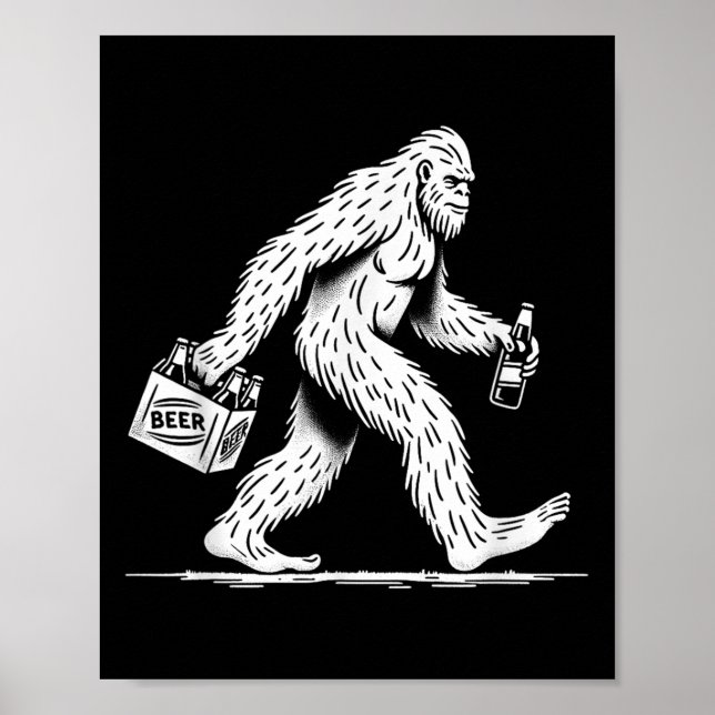 Retro Bigfoot Drinking Beer - Funny Sasquatch Poster (Framsidan)