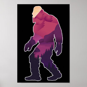 Retro Bigfoot Mountain Forest Landcape Wilderness Poster