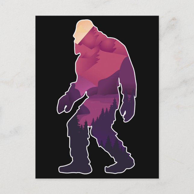 Retro Bigfoot Mountain Forest Landcape Wilderness Vykort (Framsida)