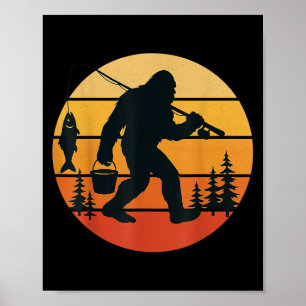Retro Bigfoot Sasquatch Fishing Funny ger Pappa me Poster