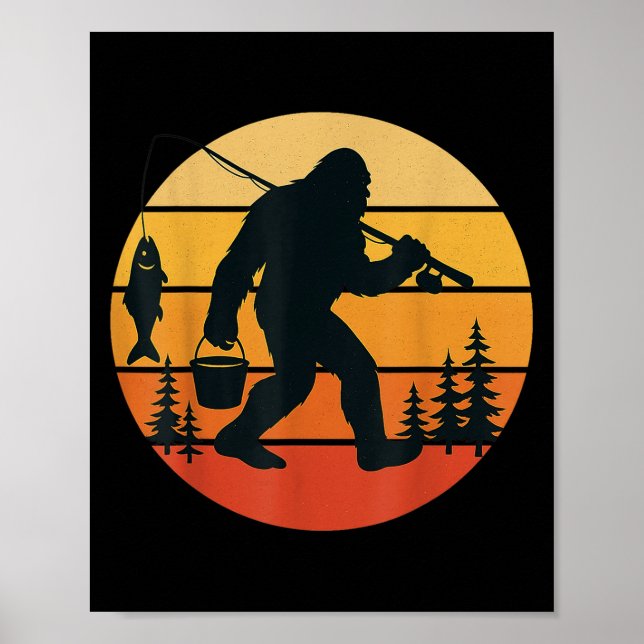 Retro Bigfoot Sasquatch Fishing Funny ger Pappa me Poster (Framsidan)