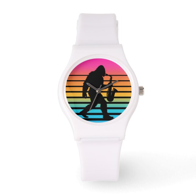 Retro Bigfoot Saxofon Solnedgång Armbandsur (Framsida)