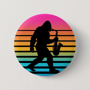 Retro Bigfoot Saxofon Solnedgång Knapp