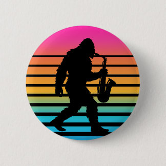 Retro Bigfoot Saxofon Solnedgång Knapp