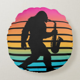 Retro Bigfoot Saxofon Solnedgång Rund Kudd Kudde