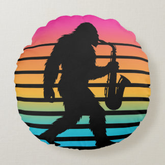 Retro Bigfoot Saxofon Solnedgång Rund Kudd Kudde