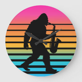 Retro Bigfoot Saxofon Solnedgång Stor Klocka