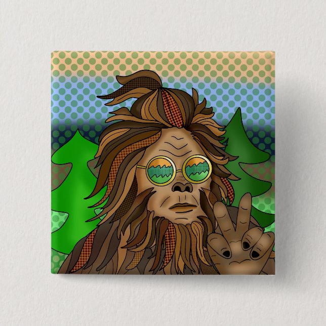 Retro Bigfoot | Vintage Färg Sasquatch Pop Art Knapp (Framsida)