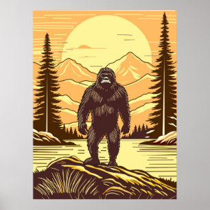 Retro Bigfoot Vintage Sasquatch Mountains Poster