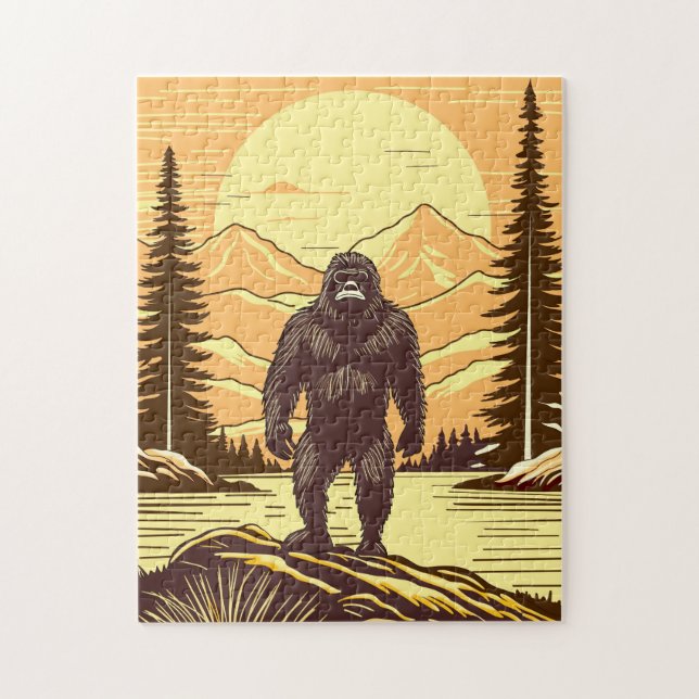Retro Bigfoot Vintage Sasquatch Mountains Pussel (Vertikal)