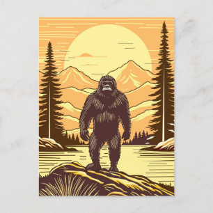 Retro Bigfoot Vintage Sasquatch Mountains Vykort