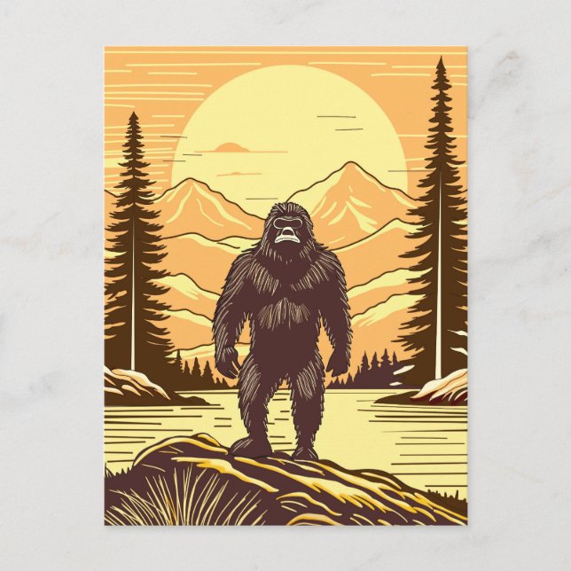 Retro Bigfoot Vintage Sasquatch Mountains Vykort (Framsida)
