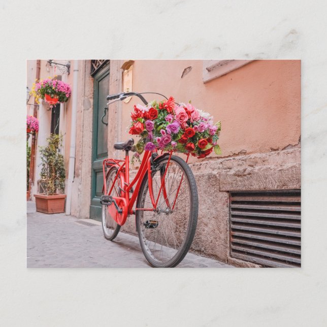 Retro Bike and Blommigt Postcard Vykort (Framsida)