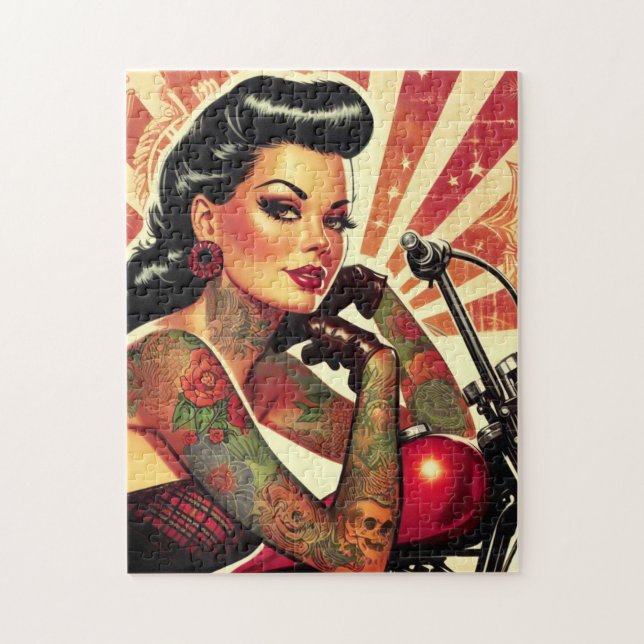 Retro-Biker-Pin-up Pussel (Vertikal)