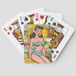 Retro Bikini Girl Summer Tecknads Casinokort