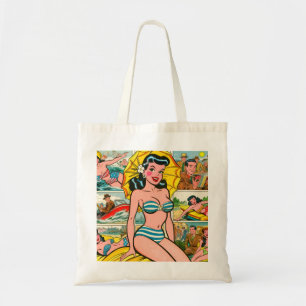 Retro Bikini Girl Summer Tecknads Tygkasse