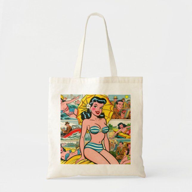 Retro Bikini Girl Summer Tecknads Tygkasse (Framsidan)