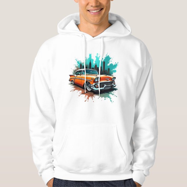 Retro bil med stadsplash graffiti stil hoodie (Framsida)