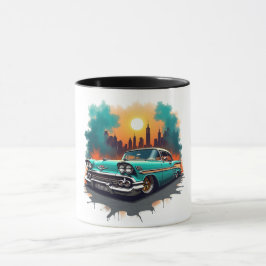 Retro Bil Utsikt över Stadshimlen Kaffe Kopp