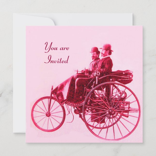 RETRO BILAR AUTO RESTAURERING röd fuchsia rosa Inbjudningar (Framsida)