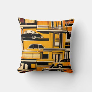 Retro bilar Geometrisk Senap Mid Century Kudde