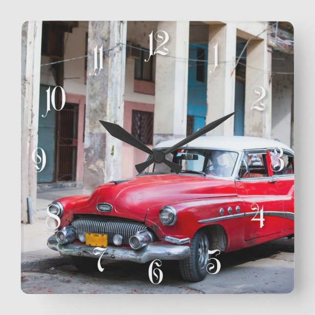 Retro-bilar på Havanna-gatan Fyrkantig Klocka (Framsida)