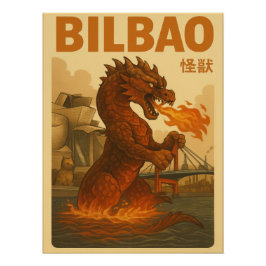 Retro Bilbao Travel Poster - Spanish Kaiju Monster Perfect Poster