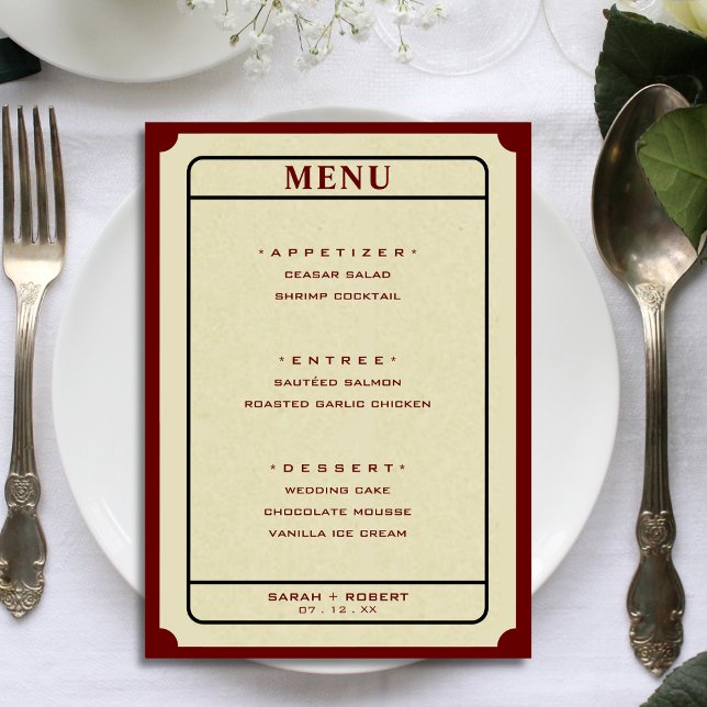 Retro Biljett Stub 5x7 Bröllop Meny (Retro Ticket Stub 5x7 Wedding Menu)