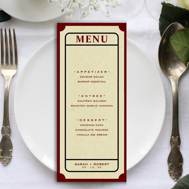 Retro Biljett Stub Bröllop Meny (Retro Ticket Stub Wedding Menu)