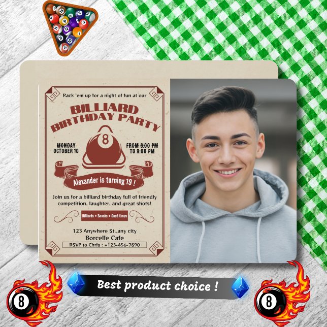 Retro Billiard Birthday Inbjudan lägg till ditt eg (Skapare uppladdad)