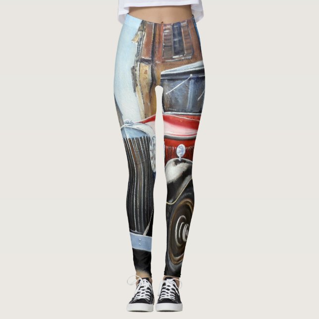Retro-bilsmålning, gammal stad leggings (Framsida)