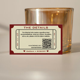 Retro biobiljett QR-kod Bröllopsdetaljer Tilläggskort