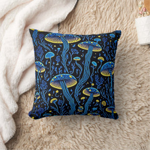 Retro Bioluminescent Mushroom Mönster Dekorativ ku Kudde