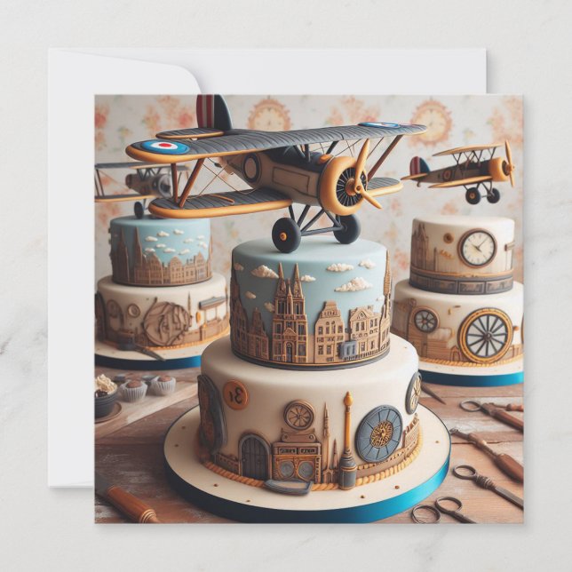 RETRO BIPLANE THEMED BIRTHDAY CAKE INBJUDNINGAR (Framsida)