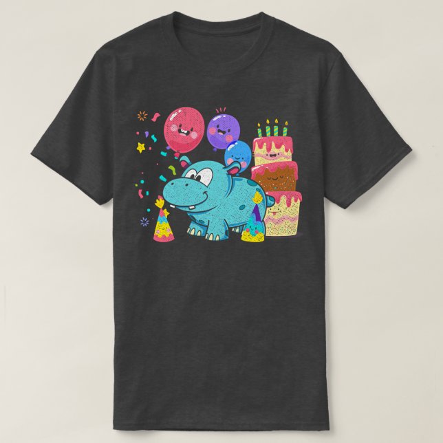 Retro Birthday Balloon Hippo T Shirt (Design framsida)