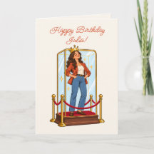 Retro Birthday Card Brunette Woman with Blazer