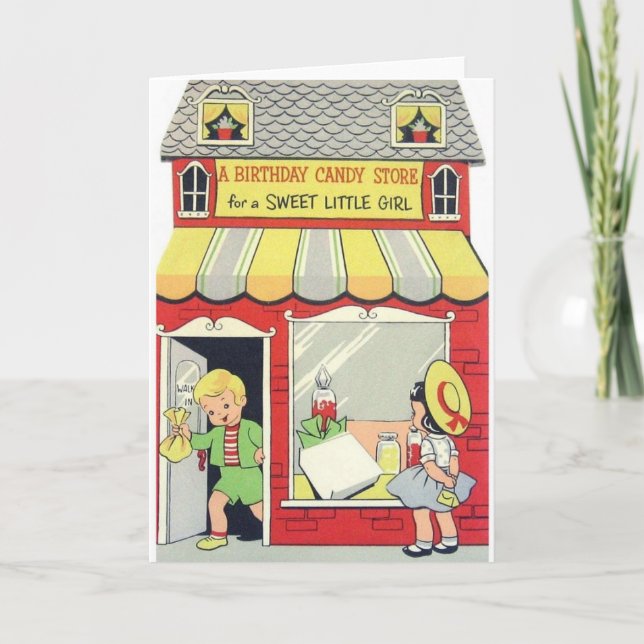 Retro Birthday Card for Sweet Little Girl Kort (Framsida)