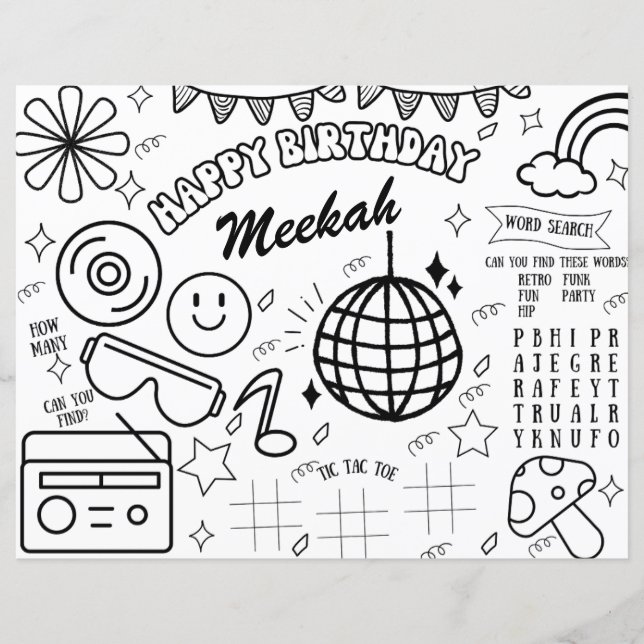 Retro Birthday Coloring Page Groovy 90's Party (Framsida)