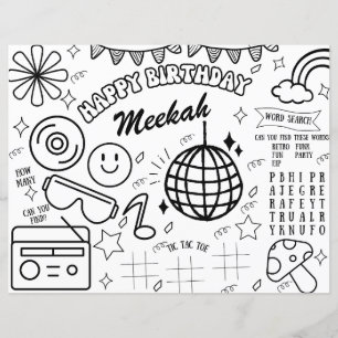 Retro Birthday Coloring Page Groovy 90's Party