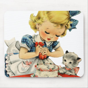 Retro Birthday Girl Cake Cat Artwork Musmatta