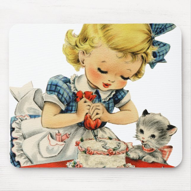 Retro Birthday Girl Cake Cat Artwork Musmatta (Framsidan)