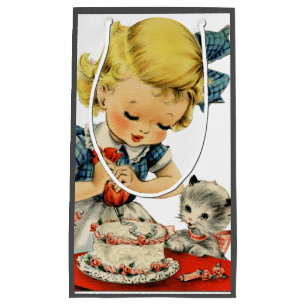 Retro Birthday Girl Cake Cat Children Artwork