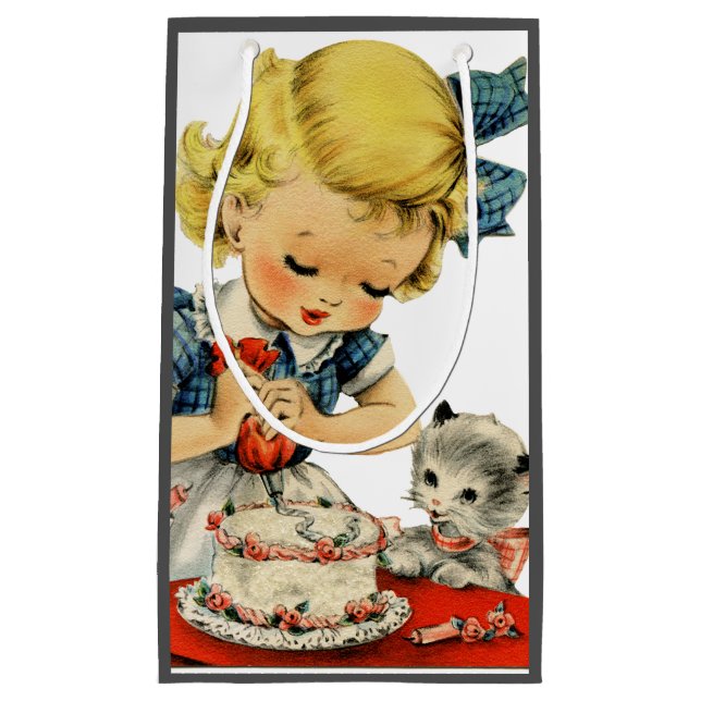 Retro Birthday Girl Cake Cat Children Artwork (Framsidan)