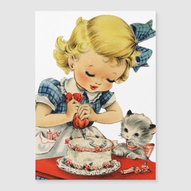 Retro Birthday Girl Cake Cat Children Artwork (Framsida)