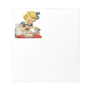 Retro Birthday Girl Cake Cat Children Artwork Anteckningsblock