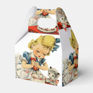 Retro Birthday Girl Cake Cat Children Artwork Presentaskar