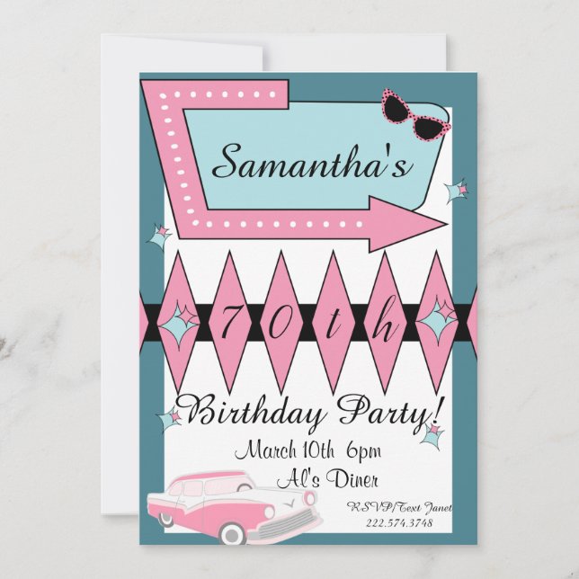 Retro Birthday i 1950-talet Inbjudningar (Framsida)