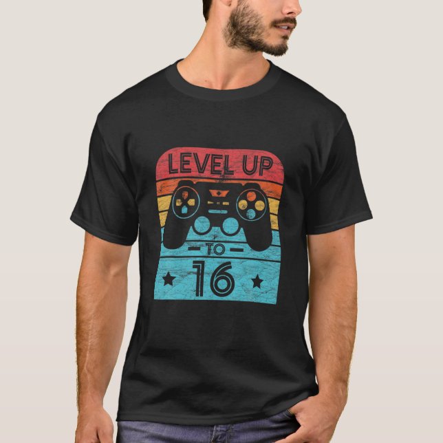 Retro Birthday Video Game 16 år gammal spelnivå T Shirt (Framsida)